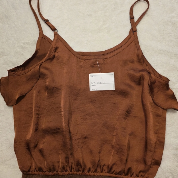 Rich Rust Color Ruffle Bodysuit Sateen - Picture 3 of 4